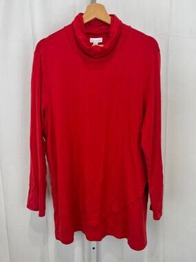 J. JILL PureJill Luxe Tencel Long Sleeve Tunic Top Wrap Hem Turtleneck Red XL